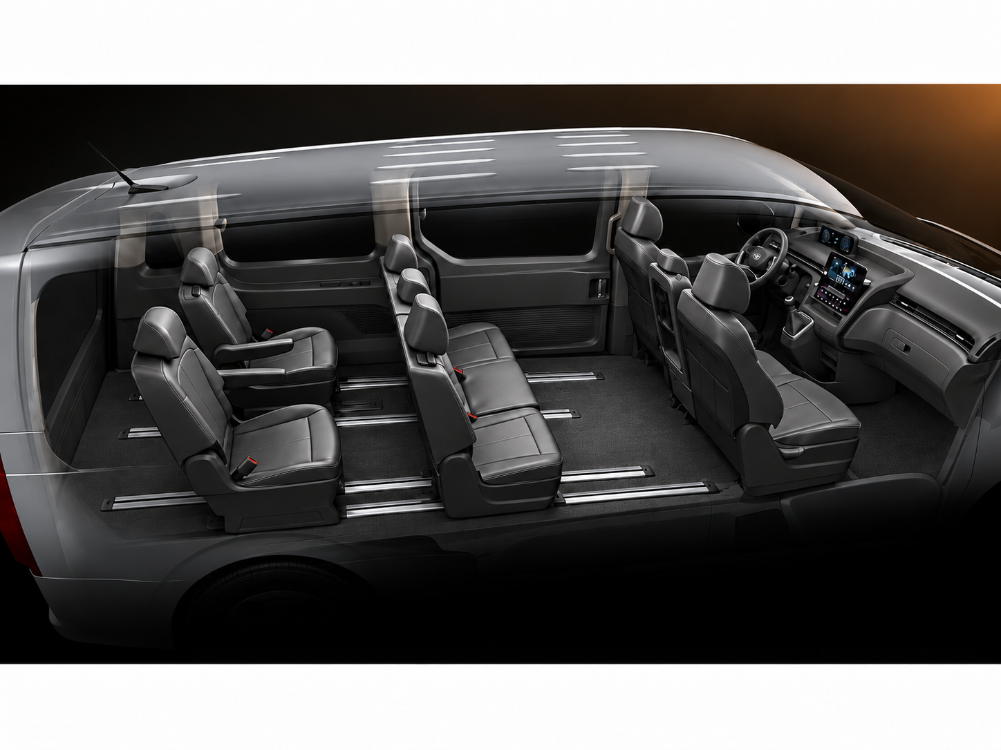 Passenger seating inside a Black Car CR Hyundai Staria