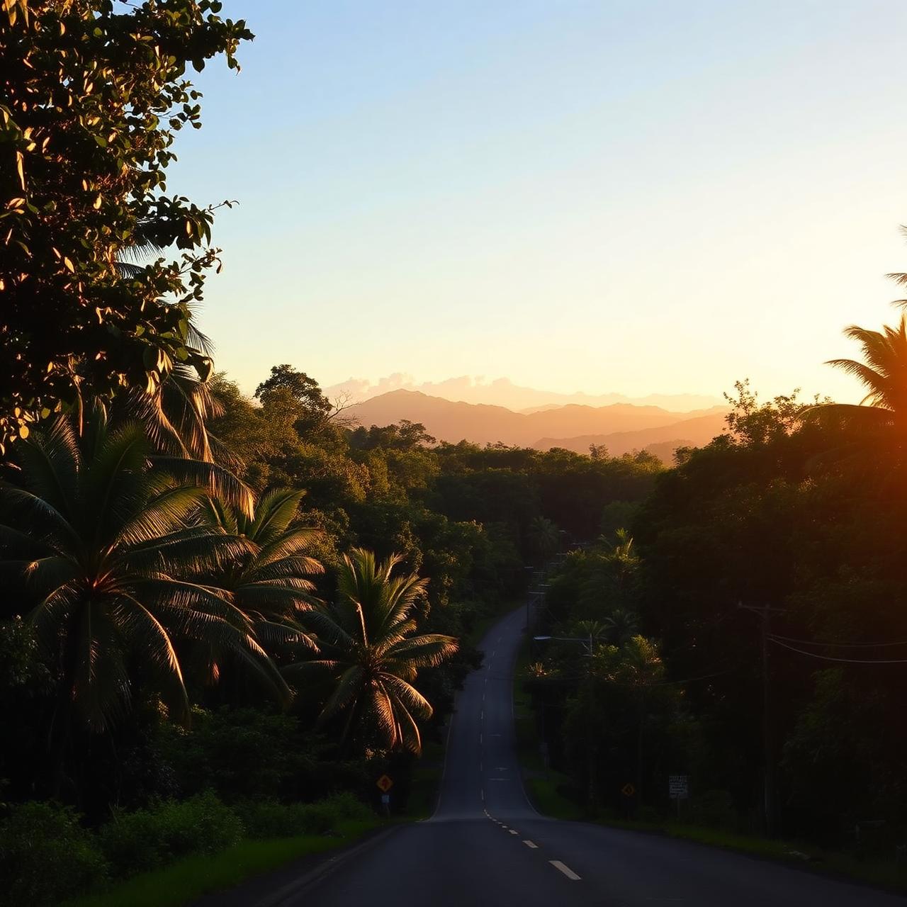 Road through the green landscape around Nosara and Guanacaste